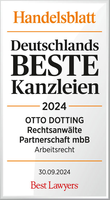 OTTO DOTTING zählt laut Handelsblatt zu den besten Kanzleien Deutschlands im Arbeitsrecht in 2024